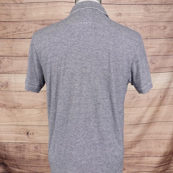 Billy Reid Polo Shirt Mens Large Gray Blue Micro Stripe Pocket Contrast Placket - Picture 4 of 9